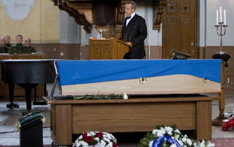 The President of the Republic of Estonia at the funeral of Junior Sergeant Herdis Sikka killed in Afghanistan St. Charles Church, Tallinn 4 September 2010