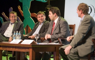 A day of debates called The President’s Clamorings in Pärnu. From left: president Toomas Hendrik Ilves, Ivan Krastev, Mark Leonard and Andres Kasekamp.