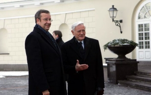 President Toomas Hendrik Ilves and president Valdas Adamkus in Vilnius on the occasion of the 90th anniversary of the Republic of Lithuania