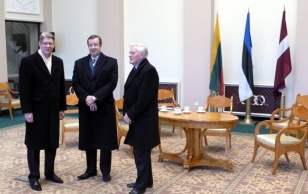 The Celebration of the Ninetieth Anniversary of Lithuanian Independence. From left: President Zatlers, President Ilves and president Adamkus
