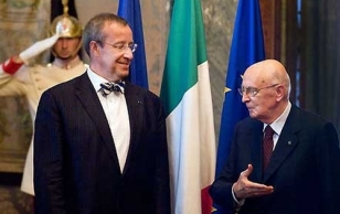President of Italy, Giorgio Napolitano welcomes President Estonia, Toomas Hendrik Ilves, during the official visit to Italy