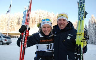 Winners of the sprint competition Hanna Falk and Emil Jönsson