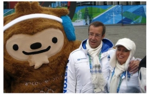 Raising the Estonian Flag in Olympic Village. President Ilves and Evelin Ilves