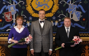 Appointment of judges. From left: Piret Mõistlik, President Ilves, Heiki Kolk.