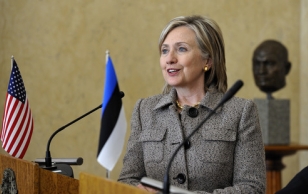 State Secretary Clinton at the press conference.