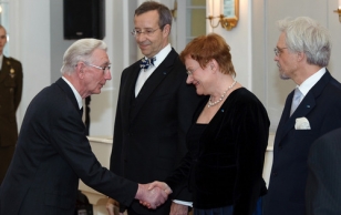 President Halonen welcomes Mr. Villem Ahas Vice Chairman of the Finnish War Veterans Association in Estonia.