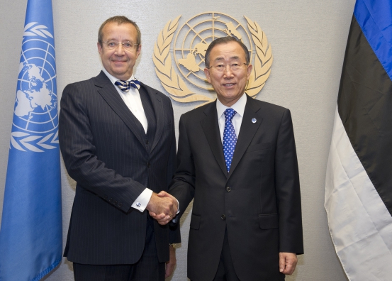 Secretary-General Ban Ki-moon (right) meets with Toomas Hendrik Ilves, President of the Republic of Estonia.