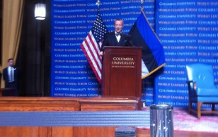 President Toomas Hendrik Ilves giving a talk on cyber security and Internet freedom at World Leaders Forum.