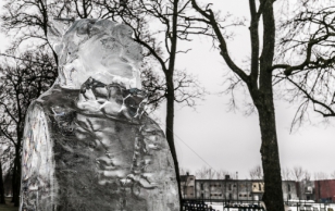 Jõhvi Kontserdimaja ees tervitasid linnarahvast ja 24. veebruari pidulikule vastuvõtule saabujaid päev varem kohale toodud kaunid jääskulptuurid, mis valmisid skulptor Tiiu Kirsipuu eestvedamisel.